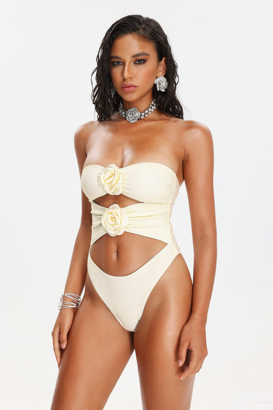 Ivory Flower Cut Out Swimsuit