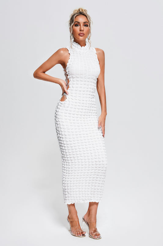 ELLIOTT LACE UP MIDI DRESS