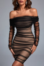 Licorice Mesh Bandage Midi Dress - Black