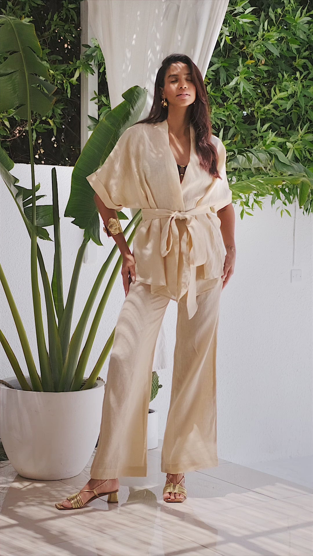 CAPRI BREEZE LINEN KIMONO - CARAMEL